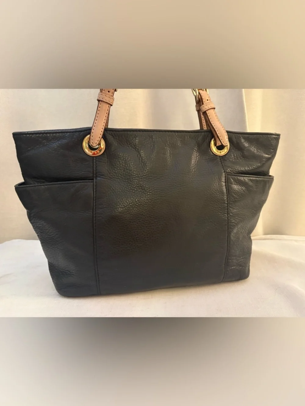Michael Kors Black Pebbled Leather Jet Set Tote Shoulder Bag Gold Hardware LG